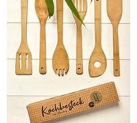 bambuswald© ensemble de couverts de cuisine (6 pièces) sans plastique et écologiques en 100% bambou | Cuillères de cuisine, par ex. louche à soupe nouilles Couverts à salade