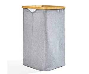 bambuswald© panier à linge pliant avec anneau en bambou écologique d'une capacité d'environ 50x32cm et de 50 litres | Trieur à linge Coffre à linge Sac à linge Panier de rangement pour coffre