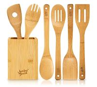 bambuswald© set écologique de 6 accessoires de cuisine avec boîte de rangement | Couverts de cuisine en bambou 100% durable - ensemble de spatules cuillères en bois ustensiles de cuisine
