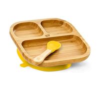 bambuswald© Vaisselle pour enfants avec ventouse et cuillère | Assiette enfant en bambou 3 subdivisions - solide comme le roc ! Pour bébé Ensemble de petit-déjeuner assiette à ventouse alimentation