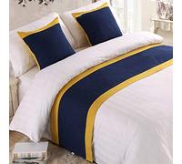 BAMCQ Chemin de Lit Hôtel literie de Haute qualité Solide Couleur lit Serviette lit Drapeau Fin Tapis Couverture de lit lit décoration Bande Trésor Bleu_50cmx210cm (lit 1,5 m)