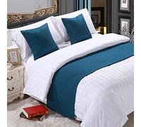 BAMCQ Chemin de Lit Literie d'hôtel de Haute qualité, Couleur Unie, Queue de lit, Drapeau, Queue, Tapis, Couverture de lit, décoration de lit, Bande de Couleur Bleu Nuit_50cmx240cm (lit de 1,8 m)