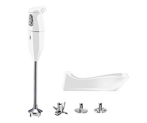 bamix cordless PRO Set avec mixeur plongeant sans fil, Station de charge, Couteau, Disque fouet, Disque mélangeur, Inox, 250 W, 3 vitesses, Fabriqué en Suisse, Blanc