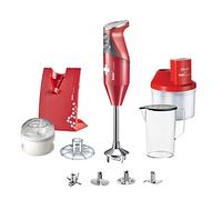 bamix M200 Superbox Ensemble mixeur plongeant avec couteau multifonction, 4 embouts, processeur, disque en poudre, gobelet, SlicySy, 200 W, 2 niveaux, acier inoxydable, fabriqué en Suisse, rouge