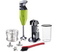 bamix Mixeur plongeant M200 Chef's Favorite avec support, 1 tasse, 3 embouts, hacker, brosse de nettoyage, 200 W, fabriqué en Suisse, citron vert/chromé