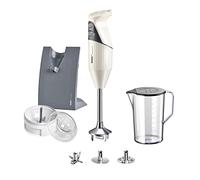 bamix Mixeur plongeant M200 SWISSLINE avec couteau multifonction, fouet, disque à percussion, processeur, tasse, support, 200 W, 2 niveaux, acier inoxydable, fabriqué en Suisse - Ivoire