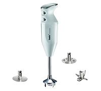 bamix Set avec mixeur plongeant M250 PRIME avec couteau étoile, disque fouet et disque mélangeur en inox, 250 W, 2 vitesses, Fabriqué en Suisse, Blanc/Chromé