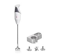 bamix Set mixeur plongeant G350 GASTRO PRO-3 avec couteau multifonction, mélangeur et batteur, support, 350 W, 2 vitesses, Inox, Fabriqué en Suisse, Blanc/gris clair