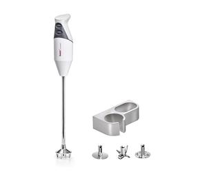 bamix Set mixeur plongeant G350 GASTRO PRO-3 avec couteau multifonction, mélangeur et batteur, support, 350 W, 2 vitesses, Inox, Fabriqué en Suisse, Blanc/gris clair