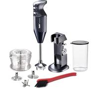 bamix Set mixeur plongeant M200 Chef’s favorite avec support, récipient, 3 embouts, hachoir, brosse de nettoyage, 200 W, Fabriqué en Suisse, Noir/chrome