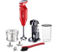 bamix Set mixeur plongeant M200 Chef’s favorite avec support, récipient, 3 embouts, hachoir, brosse de nettoyage, 200 W, Fabriqué en Suisse, Rouge/chrome