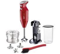 bamix Set mixeur plongeant M200 Chef’s favorite avec support, récipient, 3 embouts, hachoir, brosse de nettoyage, 200 W, Fabriqué en Suisse, Rouge métallisé/chrome