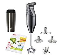 bamix Set mixeur plongeant M200 toGO avec couteau multifonction, 4 embouts, gobelet isotherme, livret de recettes de smoothies, 200 W, 2 vitesses, Inox, Fabriqué en Suisse - Noir