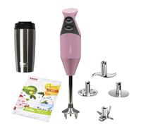 bamix Set mixeur plongeant M200 toGO avec couteau multifonction, 4 embouts, gobelet isotherme, livret de recettes de smoothies, 200 W, 2 vitesses, Inox, Fabriqué en Suisse - Rose