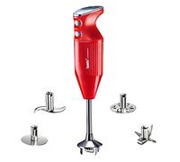 bamix Set mixeur plongeant M350 MAXX avec couteau multifonction, viande et légumes, fouet, batteur en inox, 300 W, 2 vitesses, Fabriqué en Suisse, Rouge/chrome