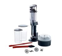 bamix Set mixeur plongeant M350 MAXX avec support, 2 récipients, 4 accessoires, Processeur, Spatule, Brosse de nettoyage, 300 W, Fabriqué en Suisse, Revêtement argenté/chrome