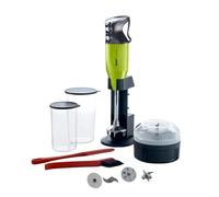 Bamix Set Mixeur plongeant M350 MAXX avec support, 2 tasses, 4 accessoires, processeur, spatule, brosse de nettoyage, 300 W, fabriqué en Suisse, vert citron/chromé