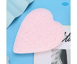 Bamjour Éponge pour le Visage en Forme de Cœur - 5 Tampons Démaquillants Exfoliants pour un Nettoyage Doux du Visage
