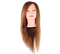 Bamjour Tête de Mannequin 70% Cheveux Véritables 60-65 Cm pour Coupe de Cheveux, Tressage et Pratique du Coiffage avec Tête de Mannequin de Cosmétologie pour Formation Scolaire en Salon (BROWN)