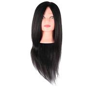 Bamjour Tête de Mannequin 70% Cheveux Véritables 60-65 Cm pour Coupe de Cheveux, Tressage et Pratique du Coiffage avec Tête de Mannequin de Cosmétologie pour Formation Scolaire en Salon (BLACK)