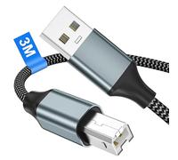 Bamkey Cable Imprimante 3M, USB 2.0 A Mâle vers B Mâle Compatible with HP/Brother/Lexmark/Dell/Envy/Epson/Xerox/Lexmark/Canon/Samsung/Piano, 3M Nylon Tressé Cable Imprimante USB Cable USB A vers USB B