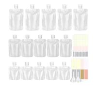 BAMTTOO 15pcs 3 Sizes 30ml/50ml/100ml Portable Travel Refillable Empty Squeeze Pouch, Stand Up Pouch for Toiletry, Lotion Shampoo Shower Gel Squeezable Bags, Leakproof Cosmetic Containers