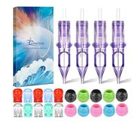 BAMTTOO Lot de 20 aiguilles jetables pour cartouche de tatouage de tailles mixtes pour machine à stylo avec 20 capuchons d'encre (violet3579RL)