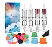 BAMTTOO Lot de 20 aiguilles jetables pour cartouche de tatouage de tailles mixtes pour machine à stylo avec 20 capuchons d'encre (gris 79RL79RM)