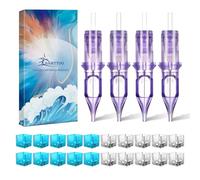 BAMTTOO Lot de 20 aiguilles jetables pour cartouche de tatouage de tailles mixtes pour machine à stylo avec 20 capuchons d'encre (violet35RL35RS)