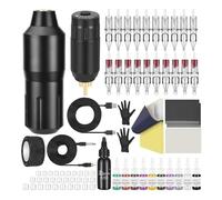 BAMTTOO Tattoo Kit Tattoo Gun Wireless Rotary Tattoo Machine with Tattoo Power Supply Complete 20Pcs Cartridge Needles 10 Colors Inks Set for Beginners Tattoo Artists