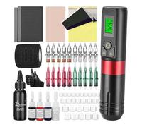 BAMTTOO Tattoo Machine Kit Tattoo Pen Kit for Beginners Tattoo Kits with 20pcs Tattoo Cartridge Needles Ballpoint Tattoo Supplies Set (Red)