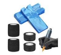 BAMTTOO Tattoo Pen Machine Covers with Grip Tapes 200pcs Tattoo Pen Covers 4pcs Tattoo Bandage Grip Wrap Blue Pen Bags Tattoo Supplies (200pcs Pen Bags+4pcs Grip Tape)