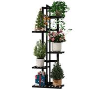Bamworld Étagère d'angle en bambou à 5 niveaux pour plantes - Petit support de fleurs à étages pour fenêtre, jardin, balcon, décoration d'intérieur, salon, chambre à coucher (noir)