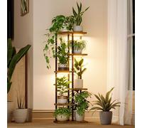 Bamworld Étagère d'angle pour plantes d'intérieur avec lampe de croissance à 6 niveaux en métal pour décoration de maison, salon, terrasse
