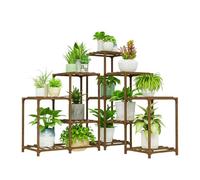 Bamworld Étagère d'angle pour plantes d'intérieur ou d'extérieur à 5 niveaux - 11 étagères en pot - Support pour plantes en bois de jardin - Support pour plantes en coin de pelouse et fenêtre