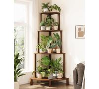 Bamworld Étagère d'angle pour plantes, support à 4 niveaux, étagère d'intérieur en bois pour plantes, hauteur 66 pouces, décoration de jardin pour le salon et le balcon