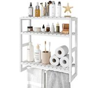 Bamworld Étagère de salle de bain réglable en bambou à 3 niveaux pour salle de bain pour économiser de l'espace - Support mural utilisé dans la cuisine et le salon (blanc)