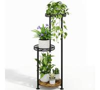 Bamworld Étagère haute à 3 niveaux en métal pour plantes d'intérieur et d'extérieur pour plantes multiples - Support d'angle pour terrasse, jardin, salon, balcon (noir)