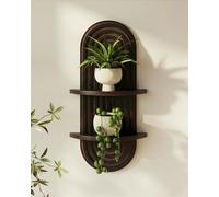 Bamworld Étagère murale bohème à 2 niveaux pour décoration murale moderne du milieu du siècle, étagère flottante en bois pour maison, salle de bain, chambre à coucher, salon, bureau, décoration de pot