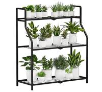 Bamworld Étagère Plantes en Métal - Support Plantes Intérieur et Extérieur, Porte Plante à 3 Niveaux, Étagère Plante Robuste pour Balcon, Jardin et Salon