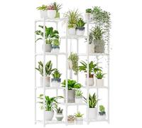 Bamworld Étagère pour plantes d'intérieur blanche - Étagère en bois pour plusieurs plantes - 3 niveaux - Support pour 7 pots de fleurs - Décoration d'intérieur bohème pour le jardinage