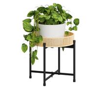 Bamworld Étagère ronde pour plantes en rotin tressé à la main, table basse pour petits espaces, support de fleurs élégant pour terrasse, balcon