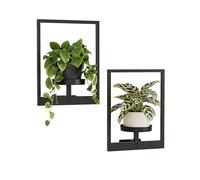 Bamworld Lot de 2 étagères murales à Suspendre pour Plantes d'intérieur et d'extérieur - Support Mural en métal Noir - Décoration de Chambre (Pot Non Inclus)