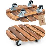 Bamworld Lot de 2 paniers à plantes en bois de 35,6 cm avec roulettes - Chariot robuste avec capacité de 108,9 kg, roues verrouillables à 360° pour grands pots de fleurs, objets lourds, idéal pour une