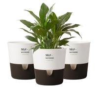 Bamworld Lot de 3 Pots Auto-arrosants pour Plantes Intérieures (16,5 cm) - Pots de Fleur Intérieurs avec Trous de Drainage Jardinières Modernes pour Décoration de Salon Plantes d'Intérieur (Blanc)