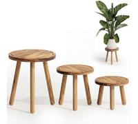 Bamworld Lot de 3 supports de plantes d'intérieur simples pour plusieurs plantes, tabouret d'angle en bois pour terrasse, jardin, balcon, salon, chambre à coucher (nature)