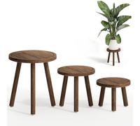 Bamworld Lot de 3 supports de plantes d'intérieur simples pour plusieurs plantes, tabouret d'angle en bois pour terrasse, jardin, balcon, salon, chambre à coucher (marron)