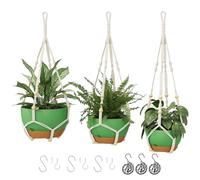 Bamworld Lot de 3 Suspensions pour Plantes en Macramé avec Arrosage Automatique, Support pour Plantes d’Intérieur et Balcon 28/23/20 cm avec Chaines et Dessous de Pots, Vert
