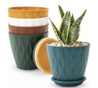 Bamworld Lot de 5 pots de fleurs d'intérieur de 15 cm en plastique avec soucoupes et trous de drainage, pots de fleurs décoratifs d'intérieur pour plantes grasses, petits pots de fleurs d'intérieur et