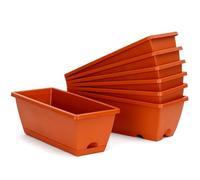 Bamworld Lot de 7 jardinières rectangulaires en Plastique avec Trous de Drainage et Plateaux pour Rebord de fenêtre, terrasse, Porche, décoration de Jardin, Rouge, 43 cm